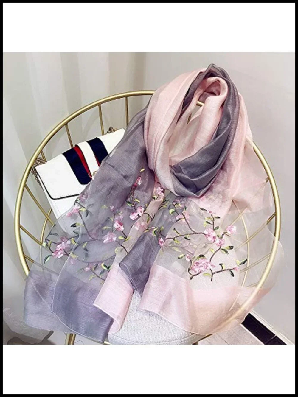 Luxury Silk & Wool Gradient Embroidered Scarf Shawl Wrap